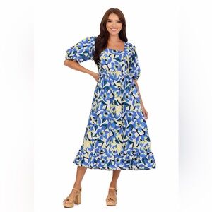 Mud Pie Blue and Yellow Floral Midi Dress